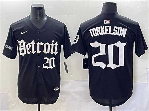Men%27s Detroit Tigers #20 Spencer Torkelson Black Motor Gothic Edition Vapor Premier Limited Stitched Jersey